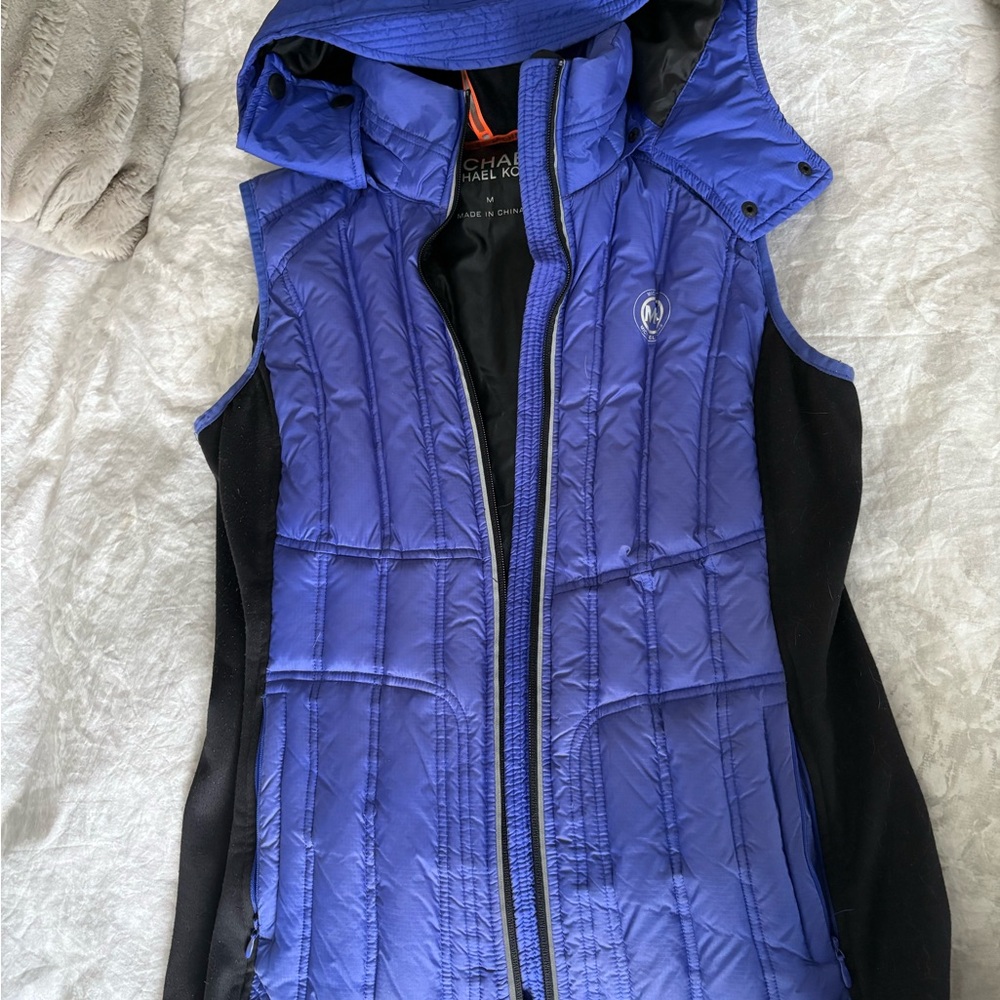 Michael Kors Blue Puffer Vest with High Collar